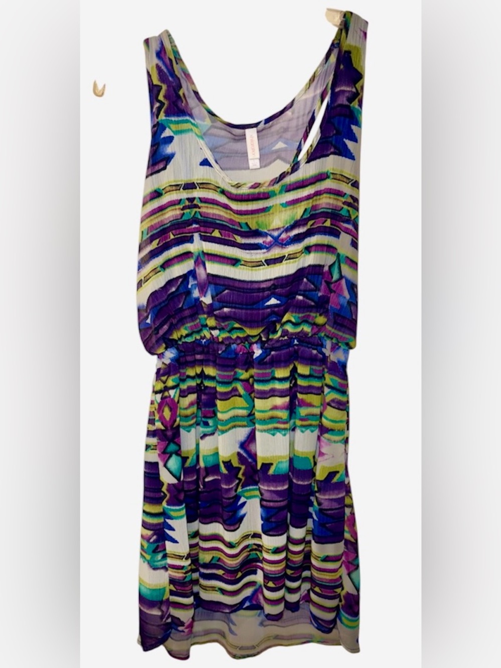 Xhilaration Purple, Green, Blue & White Aztec Patterned Racerback Dress